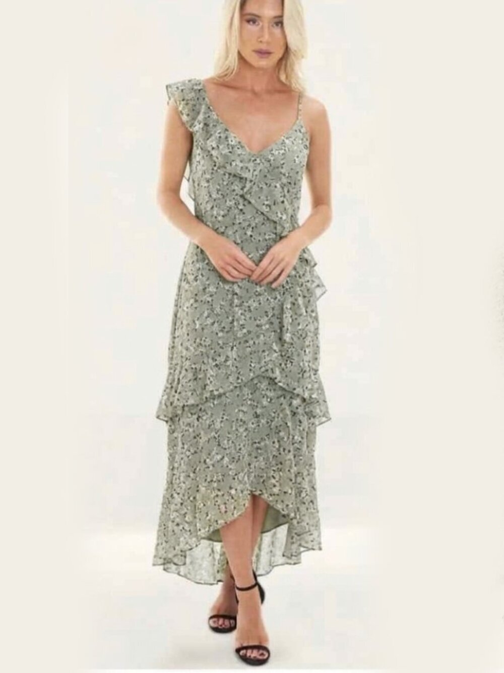 WAYF Morgana Tiered Ruffle Midi Dress